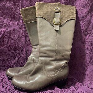 Knee high brown leather boots